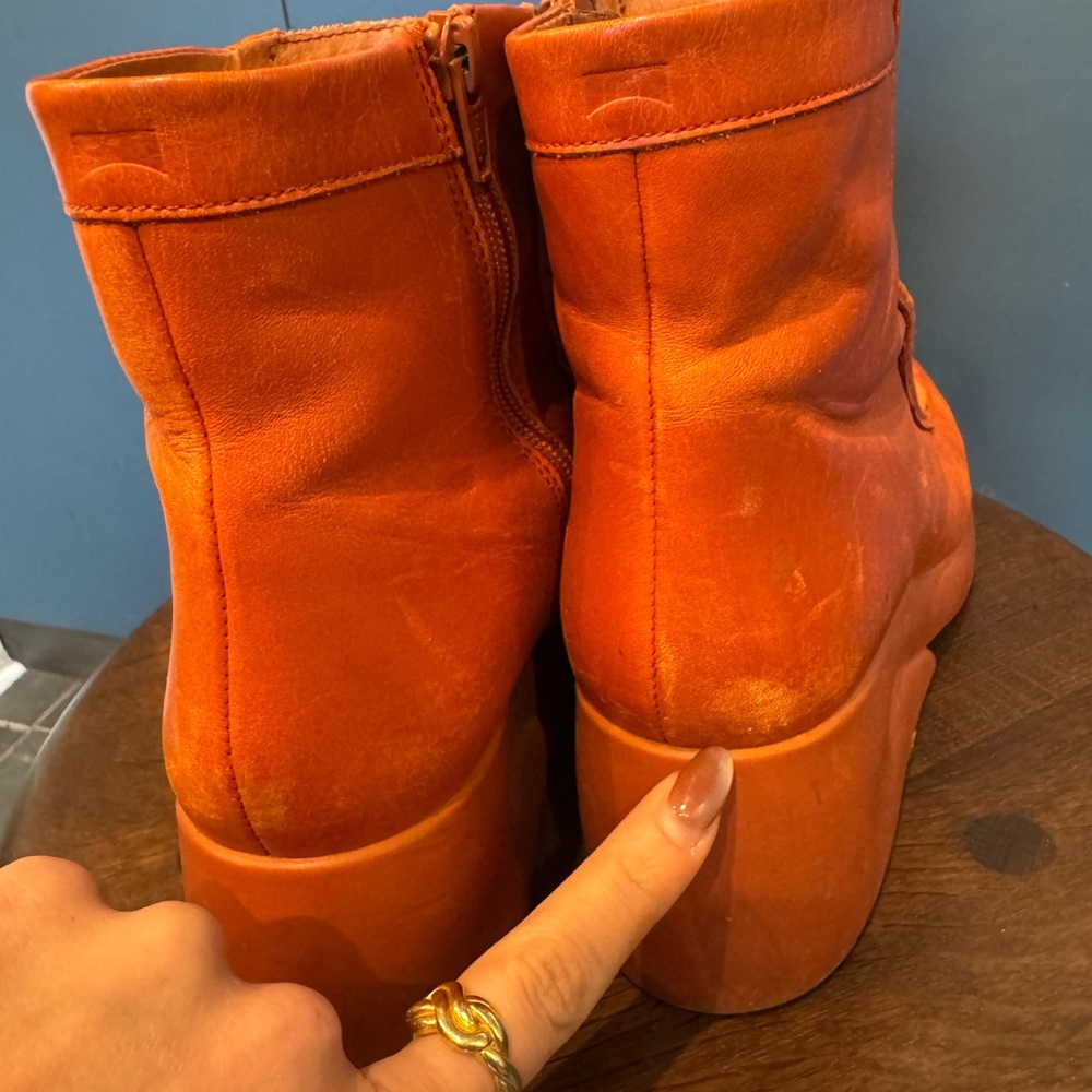 Camper Orange Leather Ankle Boots - Picture 7 of 7